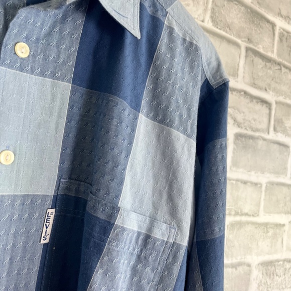 vtg LEVI'S Silvertab 90s Baby Blue Check Textured Button Down Shirt Mens Medium - Picture 3 of 8